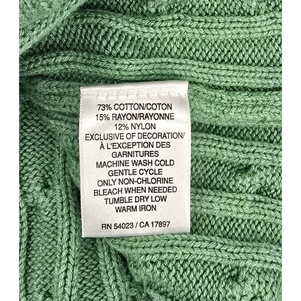 Vtg Y2K Old Navy Cable Knit Sweater Sz M Deep V-Neck‎ Green Long Sleeve Slim Fit
